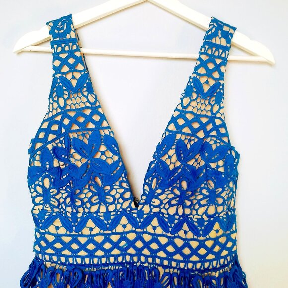 Lulus Blue and Beige Lace Midi Dress - Picture 7 of 16